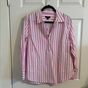 NWT J Crew Popover Collared Tunic Pink & White Cabana Stripe Sz Medium